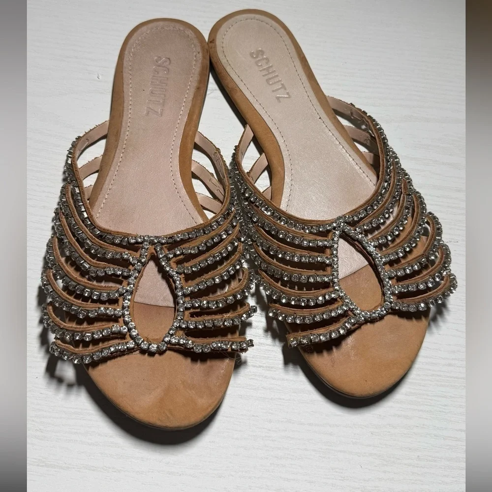 SCHUTZ Suede Sandals with Silver rhinestone